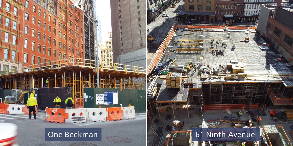 tgnickel1998's tweet photo. #OneBeekman & #61Ninth Avenue are on the rise! Both projects are installing rebar on the second floors as they prep for concrete pours. https://t.co/Vwxu7TdC4q