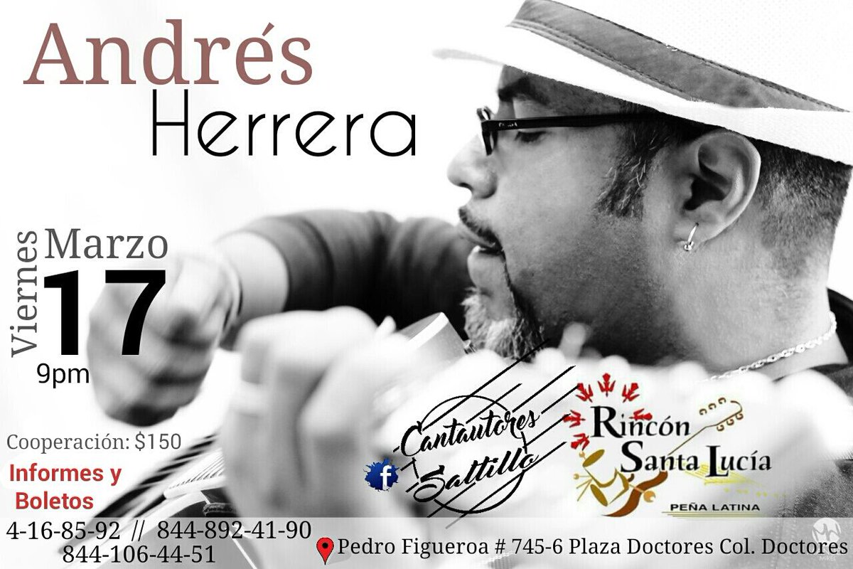 cantautoresSalt's tweet photo. Este viernes en @RincnSantaLucia Andrés Herrera no te lo pierdas 
boletos en los num del flayer https://t.co/1DXlzfT5bX