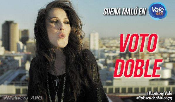 Malulera_ARG's tweet image. Que liinnnnndoooo suena @_MaluOficial_ !! Dejo mi VOTODOBLE #RankingVale ✌ Gracias @Vale975 😊😄 #YoEscuchoVale975