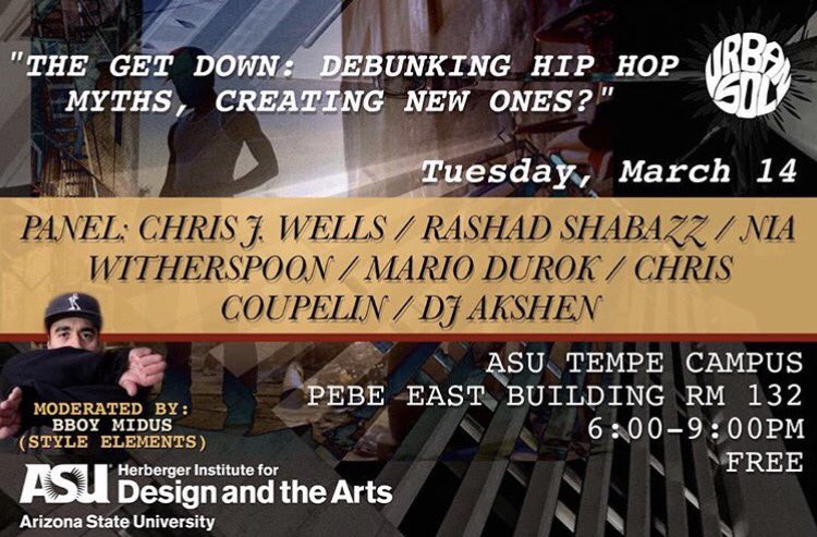 rubezyo's tweet photo. Day #2
TODAY: come check out this panel discussion! "The Get Down: Debunking Hip Hop Myths, Creating New Ones?" https://t.co/daaR3q6zVq