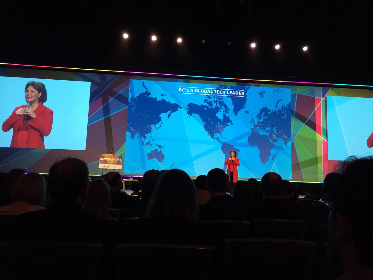 DenmanDigital's tweet image. Premier @christyclarkbc rocking the mic at #BCtech #BCTECHSummit. Making big commitments to #VR and #AR, #talent, and #investment.