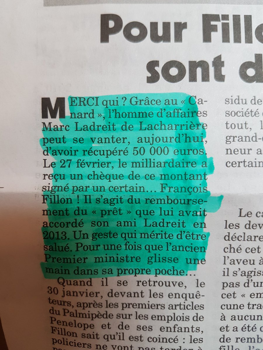 sychazot's tweet photo. François Fillon a remboursé les 50.000 euros empruntés à Marc Ladreit de Lacharrière le 27 février 2017 (Le Canard Enchaîné) https://t.co/plMP1Kkm1v