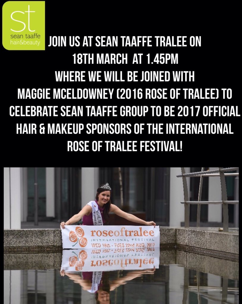 SeanTaaffeHair's tweet photo. Don't forget to call by our Tralee Salon this Saturday to meet the beautiful @RoseofTralee_ 1.45pm sharp #TaaffeStyle #roseoftralee https://t.co/XHRTvnD2he