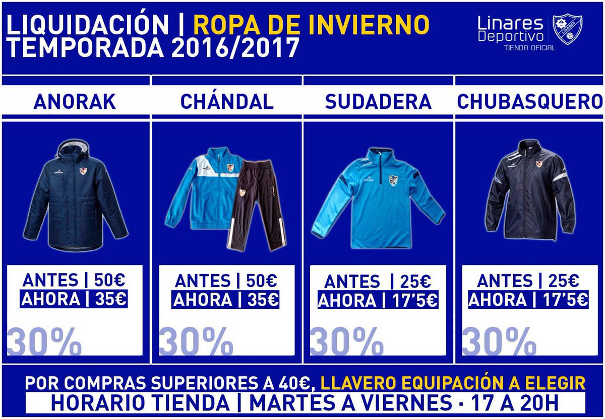 Linares Deportivo Twitter : TIENDA OFICIAL | Protégete del frío y la lluvia con nuestra ropa de invierno. ¡DESCUENTOS 30%! 👌 #Azulillate.👇 https://t.co/QhXhwJRYhc" / Twitter