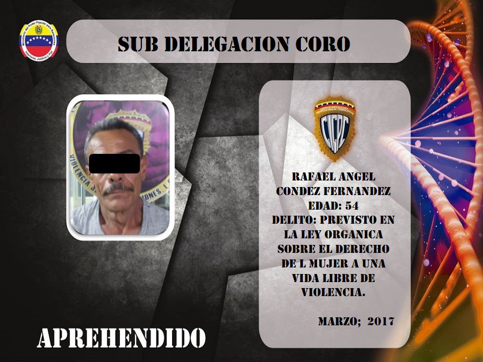 @sdcorocicpc CAPTURA SUJETO POR AGREDIR FÍSICAMENTE A SU PAREJA <a href="/cramirezCICPC/">Ramirez CICPC</a>  <a href="/cacsvzla/">Cesar Cardenas</a> <a href="/Falcon_Cicpc/">DELEG ESTADAL FALCÓN</a>