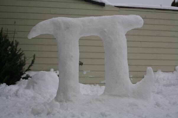 JoshuaLambier's tweet photo. What happens when #PiDay is also a snow day--a snow sculpture of Pi. #SnowPi https://t.co/8cllxy4zRR