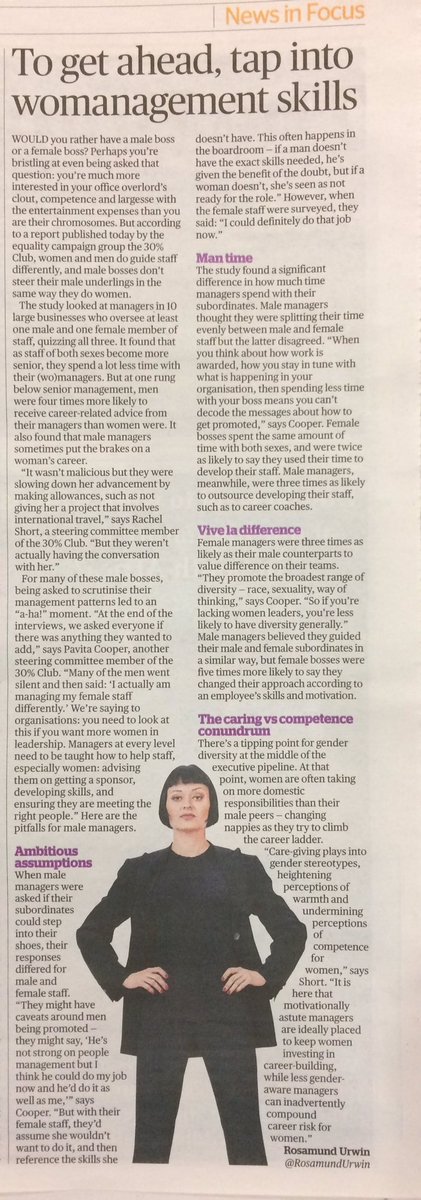 30percentclub's tweet photo. Find our #justaboutmanaging research in today's @EveningStandard via @RosamundUrwin #womanagement #mindthegap https://t.co/o9BcBBOpkW