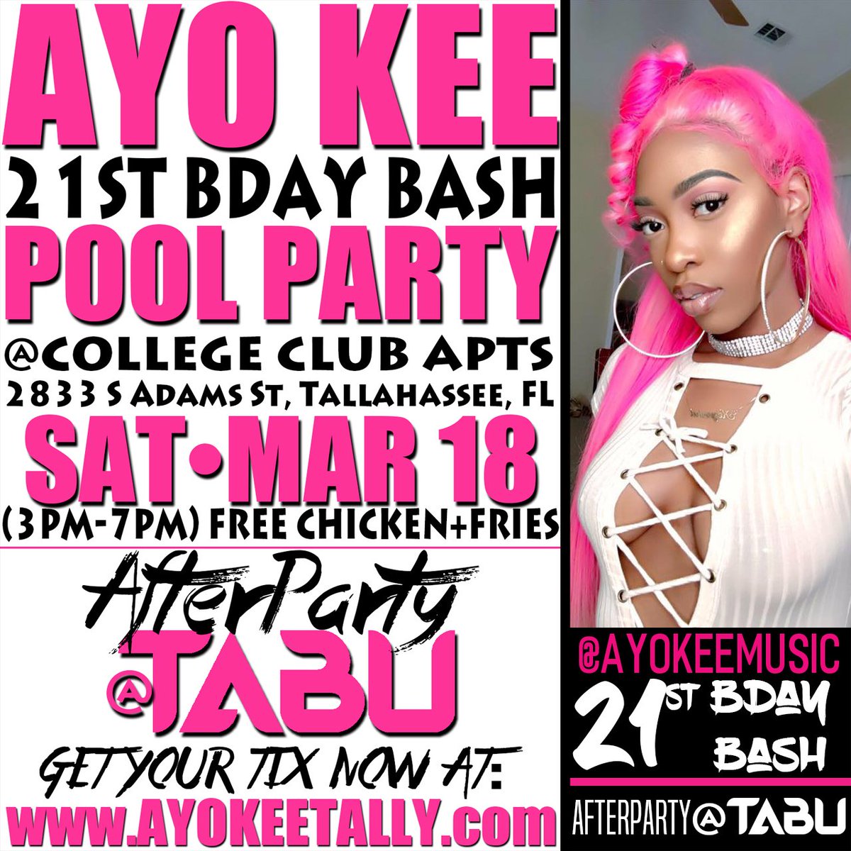 ThickChick850's tweet photo. #AYOKee #BDayBash SAT. MARCH 18th #PoolParty @ CollegeClub [3PM-7PM] • AfterParty at @TABU_NightClub • TIX/Info @ https://t.co/PSB2hGyCUl https://t.co/RHzFeUky9j
