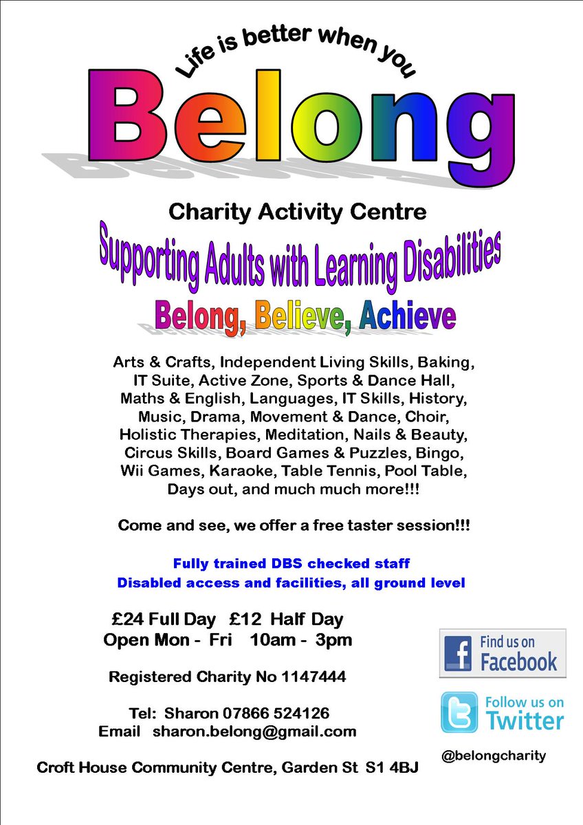 belongcharity's tweet photo. #sheffieldissuper #Sheffield #charity #learningdisability #activities #southyorkshire #support #mentalhealth #dayactivity https://t.co/C3c0QK3BRM