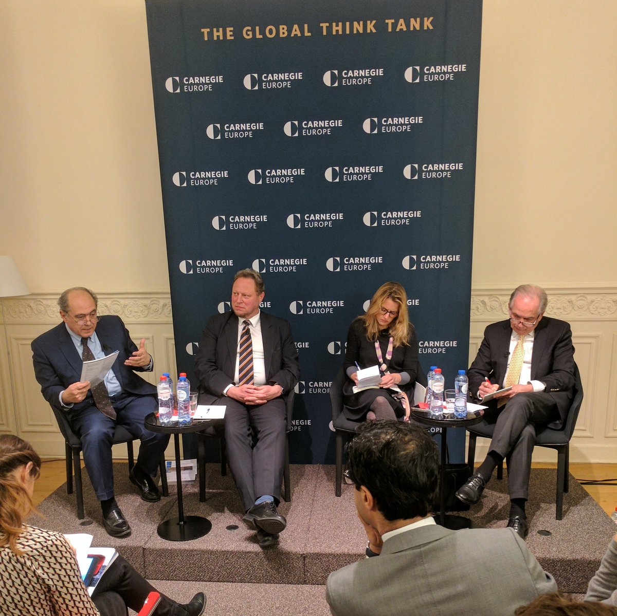 Carnegie_Europe's tweet photo. .@IEMed_'s Senén Florensa, @eu_near's Michael Köhler, @RosaBalfour, and @MarcPierini1 discuss #MedYearbook2016 https://t.co/S6M6AufHhn