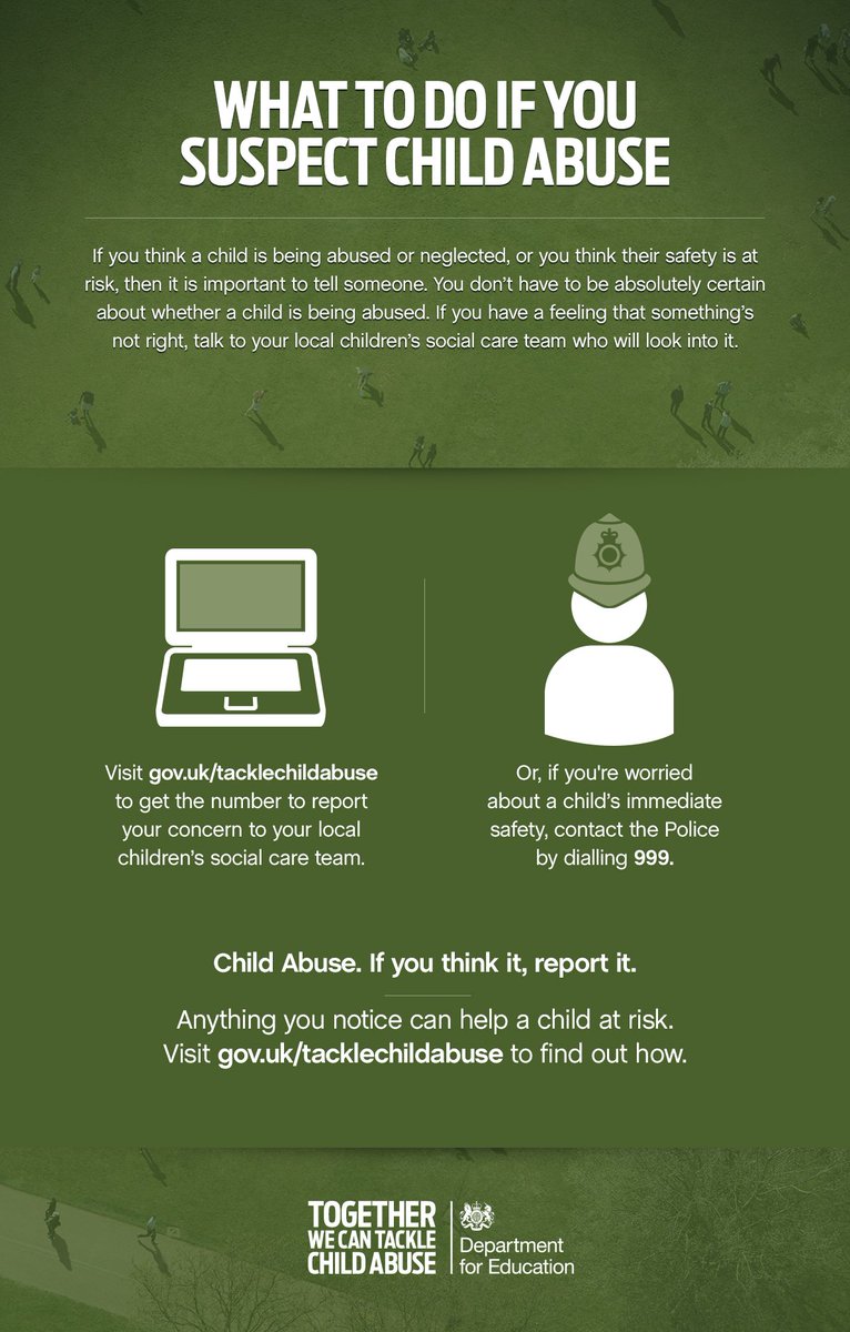 educationgovuk's tweet photo. If you think it, report it. Even if only a suspicion, it’s important you tell someone so it can be looked in to. Let's #tackleabusetogether https://t.co/yvwosaCMVk