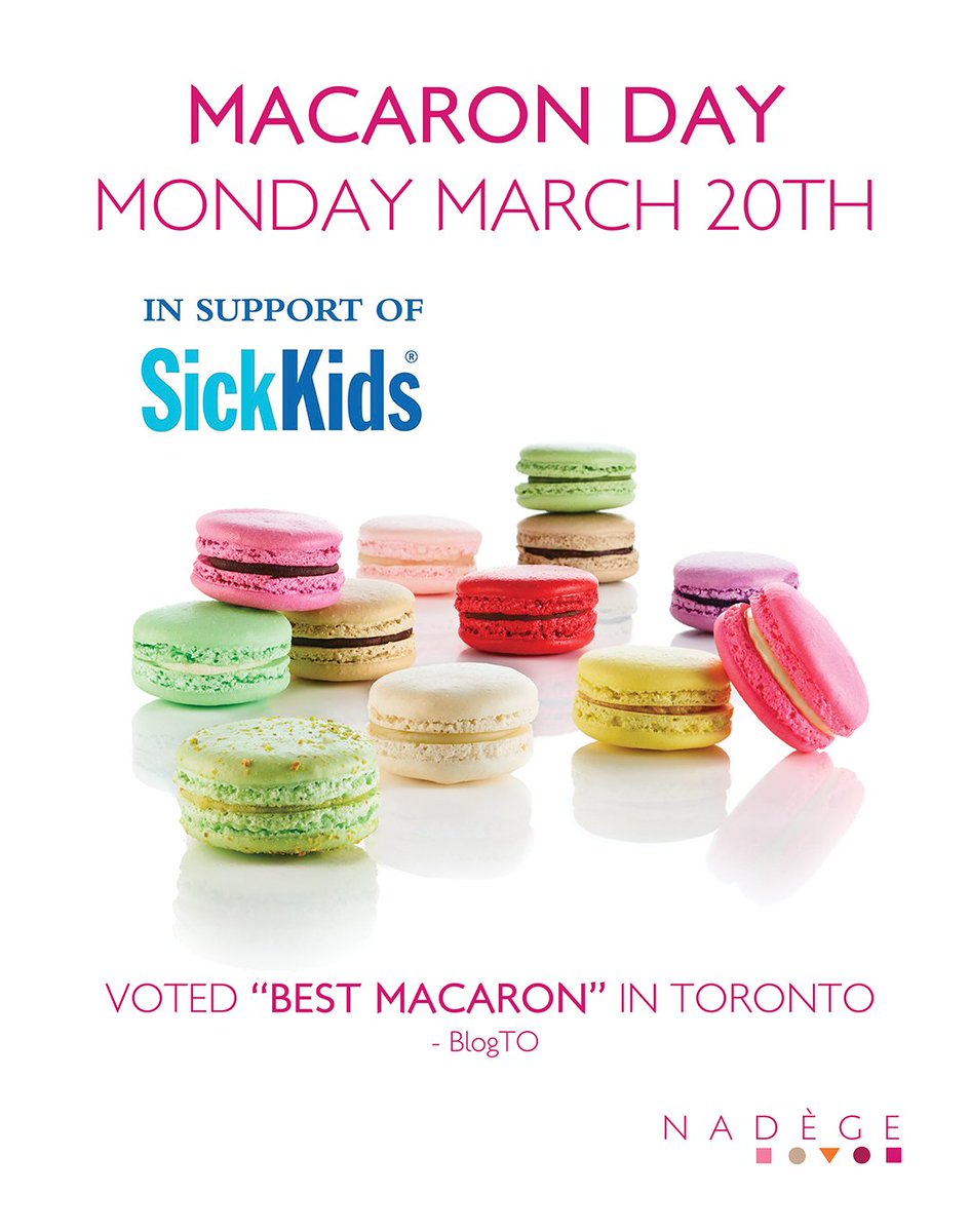 #MacaronDay is less then 1 week away! On March 20th we will be supporting <a href="/sickkids/">SickKids Foundation</a> &amp; will be open at all of our 4 locations for this event!