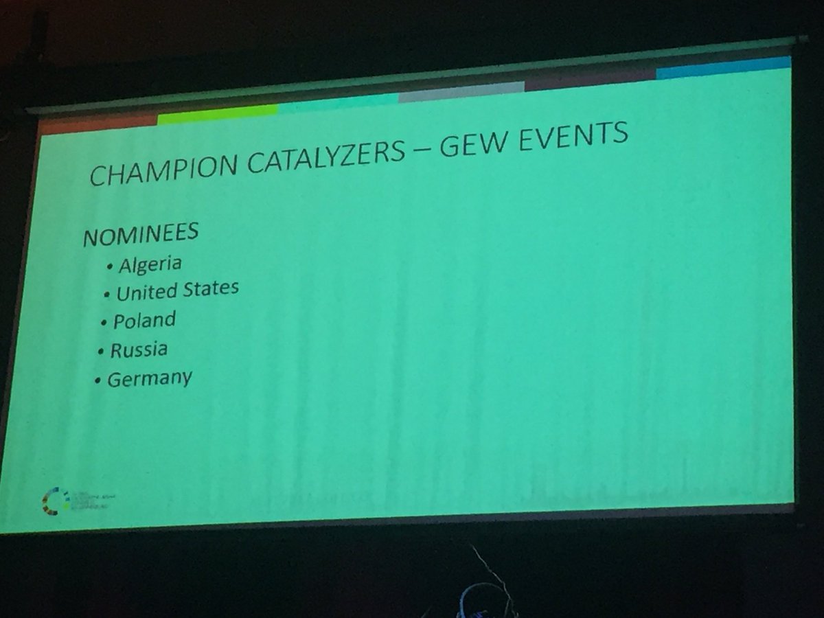 GEN22OnSloane's tweet photo. First up: Champion Catalyzer for most GEW2016 events is Algeria #GENCompassAwards #GEC2017 #digitaldisruption cc @AyandaAllieP https://t.co/6YTA0jZrUn