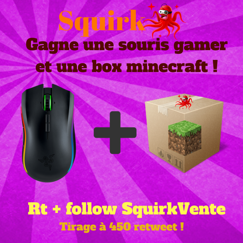 SquirkVente's tweet image. 🎁 CONCOURS Squirk (TAS: 450 #RT) 🎁 

➡️ TENTEZ DE GAGNER UNE SOURIS GAMER ET UNE BOX MINECRAFT ◀️

🔃 #RT et #Follow @SquirkVente