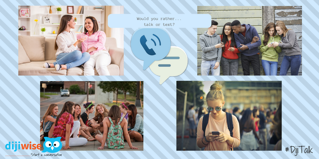 dijiwise's tweet photo. Would you rather.... text or talk? Tweet your thoughts to @dijiwise #familytalk #dijitalk #startaconversation https://t.co/7Q3oUVqKZ9