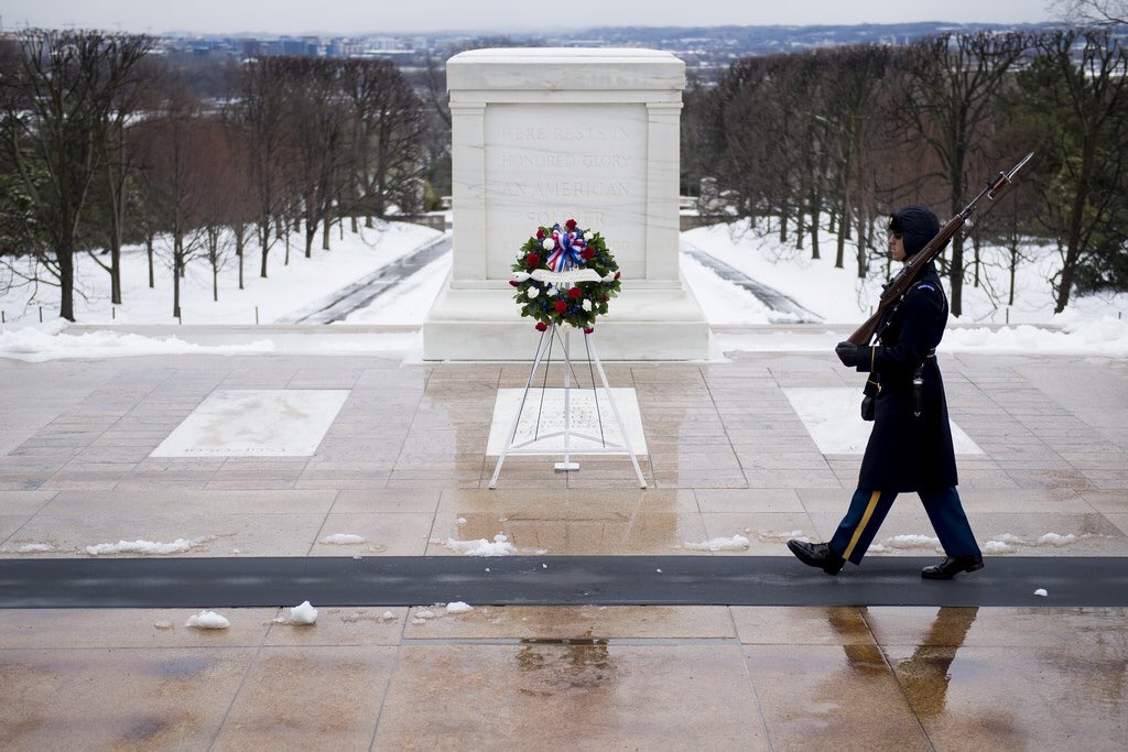 ArlingtonNatl's tweet photo. #WinterStormStella blanketed @ArlingtonNatl with snow today. No matter the weather, we continue to #honorthem 365 days/year. https://t.co/rkKaLd04D5
