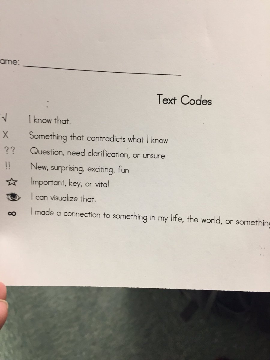 amanda_r_UNE's tweet photo. For homework the class had to read a short article and use text codes just like we practiced in class #connections #edu382 https://t.co/dOL17wgr7Q