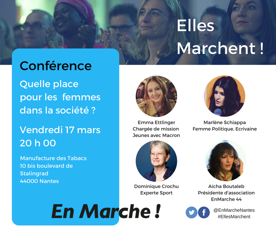 SandrineSCC's tweet photo. Conférence @EllesMarchent44 Quelle place pour les #femmes dans la société ? avec @EmmaEttlinger @MarleneSchiappa @DominiqueCrochu @AichaBout https://t.co/1MLiY1Pt08