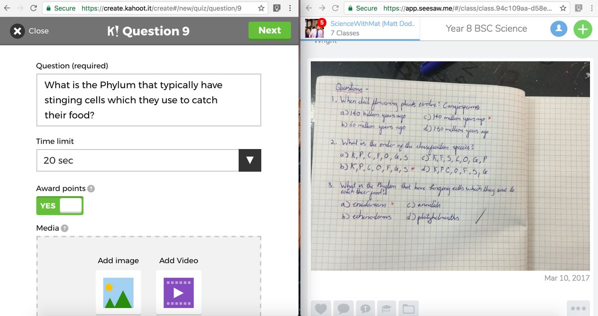 ScienceWithMat's tweet image. Using @Seesaw for students to submit questions for the class quiz using Kahoot. @GetKahoot #ConstructivistLearning #FormativeAssessment