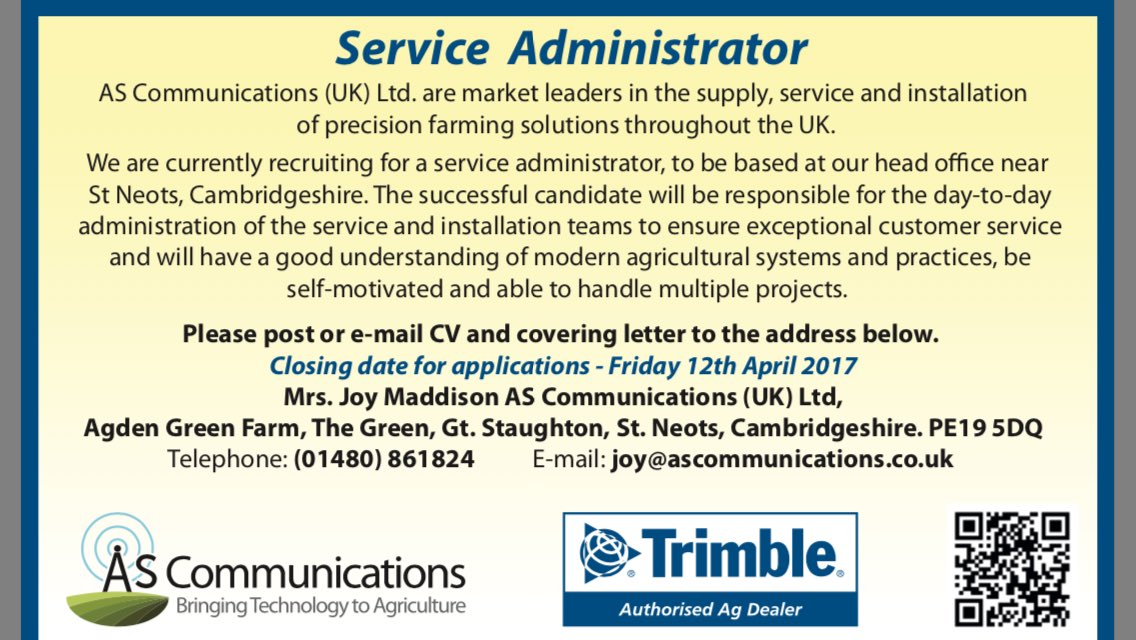 JOB VACANCY: service administrator please see details below you have til the 12thApril to apply <a href="/TheFarmingForum/">TheFarmingForum</a> <a href="/ArableMen/">ArableMen</a> <a href="/FarmWeekly_Jobs/">Farmers Weekly Jobs</a>