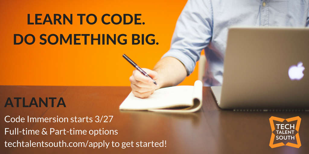 TweetTechTalent's tweet image. It&apos;s back #ATL! Another round of #CodeImmersion is filling up! Morning or Evening classes. Learn more here: buff.ly/2mJ34TO