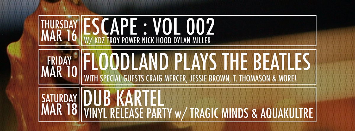 #halifax this week! <a href="/Floodlandband/">Floodland</a> playing the Beatles on St. Pat’s day! <a href="/DubKartel/">Dub Kartel</a> has their new vinyl ready to roll! #livemusic