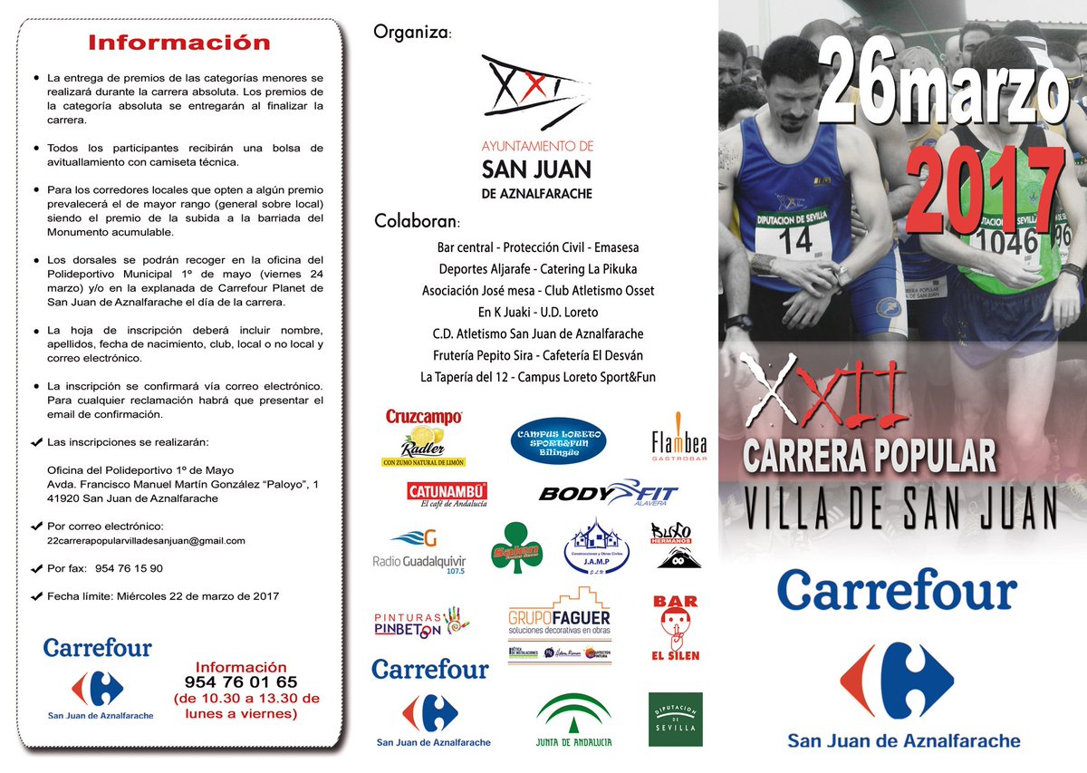 Domingo 26 de marzo Carrera Popular "Villa de San Juan" de #SanJuandeAznalfarache. Info: bit.ly/2mk4n8i. <a href="/sjaznalfarache/">Ayuntamiento de San Juan de Aznalfarache</a> #Carrefour