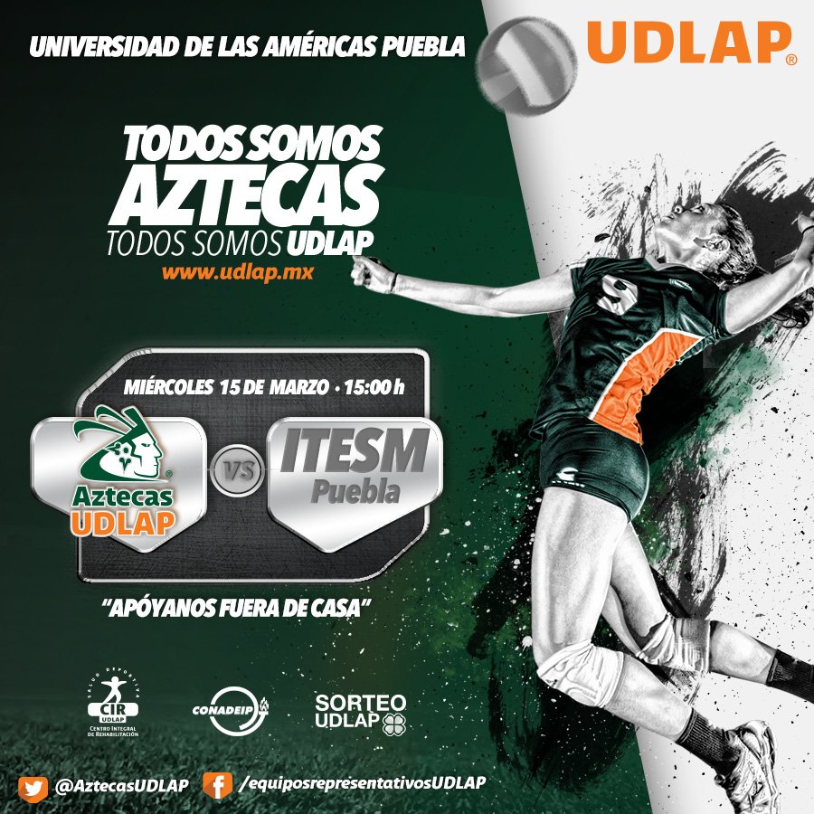 aztecasudlap's tweet photo. Mañana en el @ITESM_Puebla , las aztecas de voleibol buscarán continuar invictas en la liga @VoleiConadeip. ¡Vamos, verdes, con todo! 🏐🙌🏼 https://t.co/3lL6KumBiT