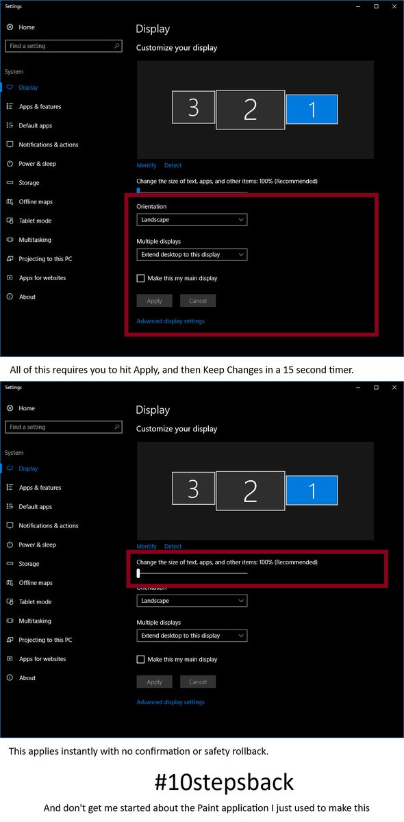 lcarsos's tweet image. #Windows10 Display Settings.

#10stepsback #failure #boo #badUX #UX #MicrosoftUX #MicrosoftsFinest