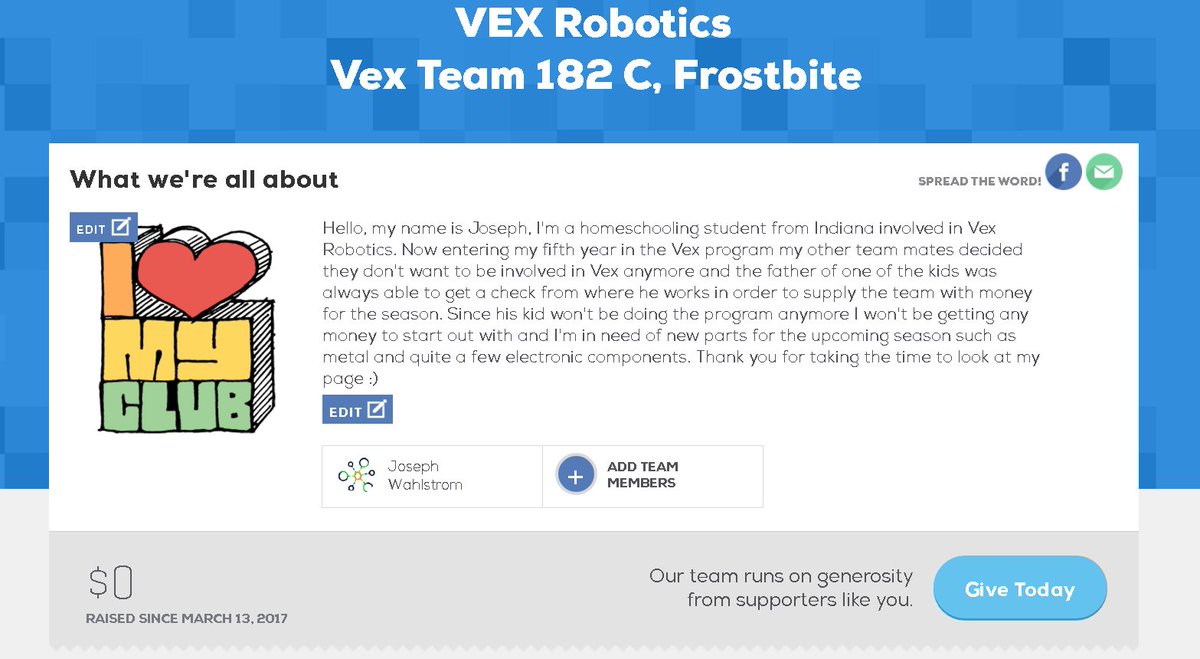 VexTeam182c's tweet image. Vex Robotics team 182c started fundraising for next season. Please take the time to consider a donation to the team and share with friends 😀