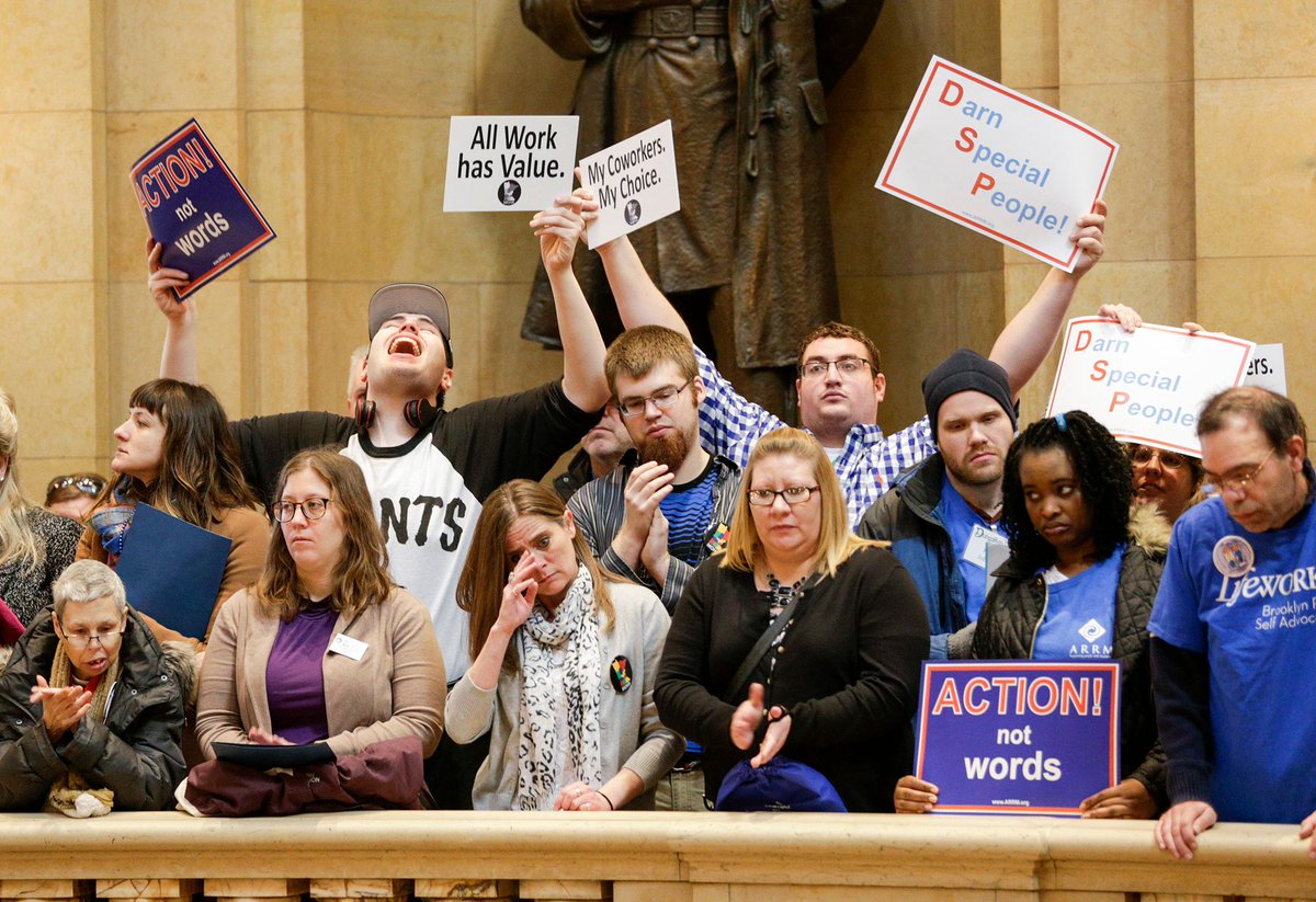 MNHouseInfo's tweet photo. Hundreds of demonstrators filled the Rotunda Tuesday supporting direct support professionals seeking higher wages for care providers #mnleg https://t.co/gWdSSLc6O5