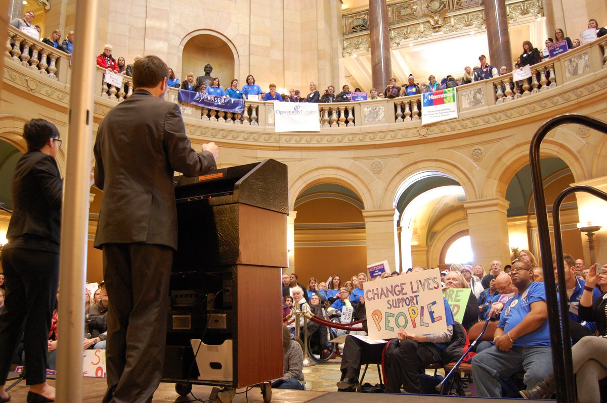 mssminnesota's tweet photo. MSS advocates took part in packing the Capitol today to support increased wages for Direct Support Professionals #BestLife4All #DSPDatC2017 https://t.co/Jl00RfhtUH