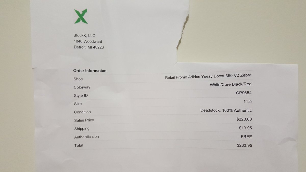 stockx yeezy receipt
