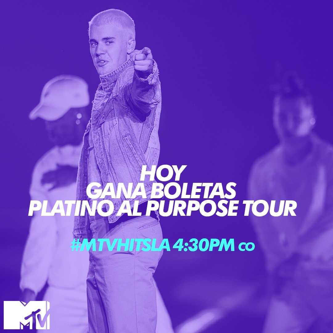 MTVLA's tweet photo. Es MARTES y eso solo puede significar una cosa: ¡Boletas para el #PurposeTour de @justinbieber en COLOMBIA! #MTVHitsShore🌴 #BieberFeverEnMTV https://t.co/UPaEyBoL0D
