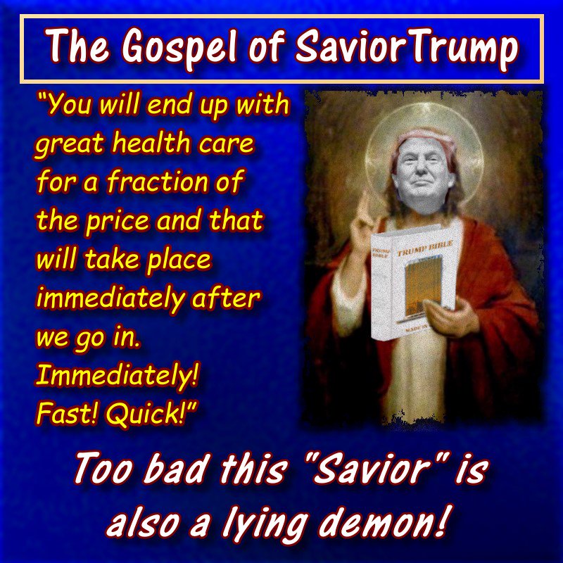 smaddoxsr's tweet photo. The Gospel according to #SaviorTrump. Too bad this "Savior" is also a lying demon!
#Trumpcare will be great - for funeral directors. https://t.co/mpc0C7ZyKy