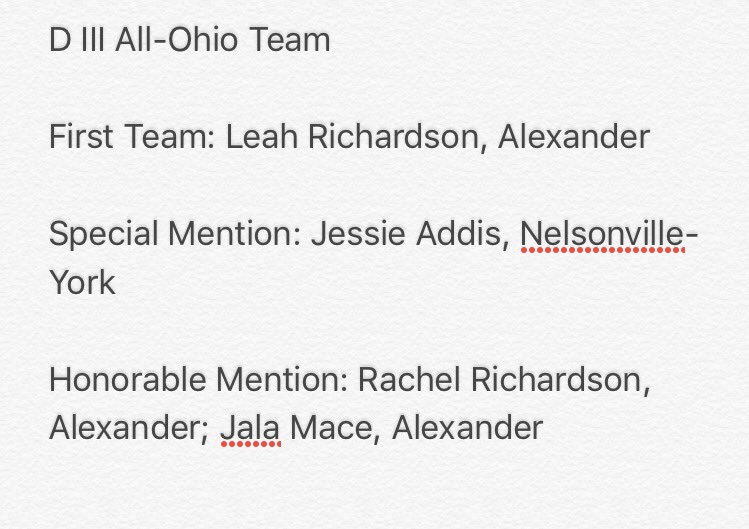 ByAlexHarrison's tweet photo. Breaking: Leah Richardson, Jessie Addis, Rachel Richardson and Jala Mace named to D III All-Ohio Team #TVCHeroes https://t.co/6vqGibnknD