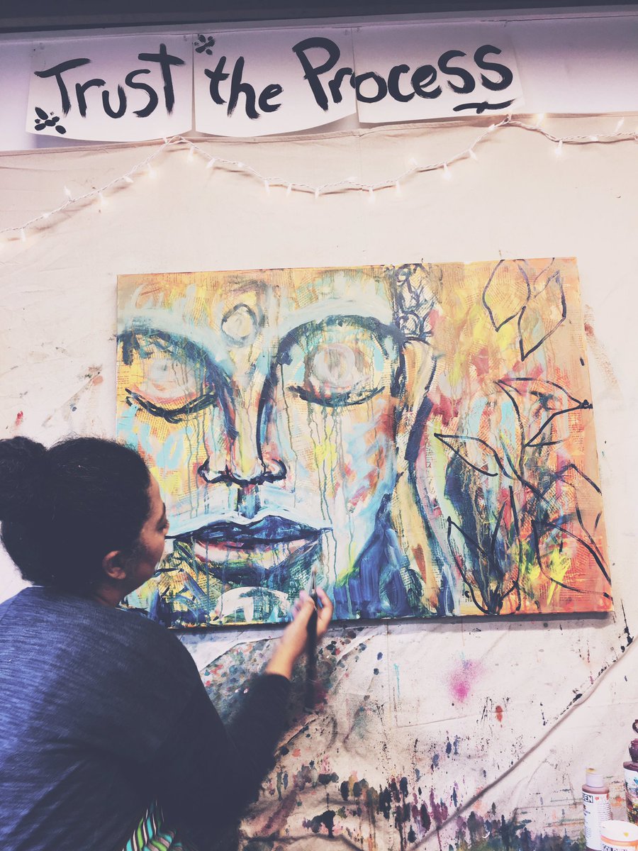 Christafor's tweet image. Doing what I love #TrustTheProcess #artist #stamfordct #creativesoul #abstractart #buddhaart #goddessart #landscapeart #inmystudio #wip