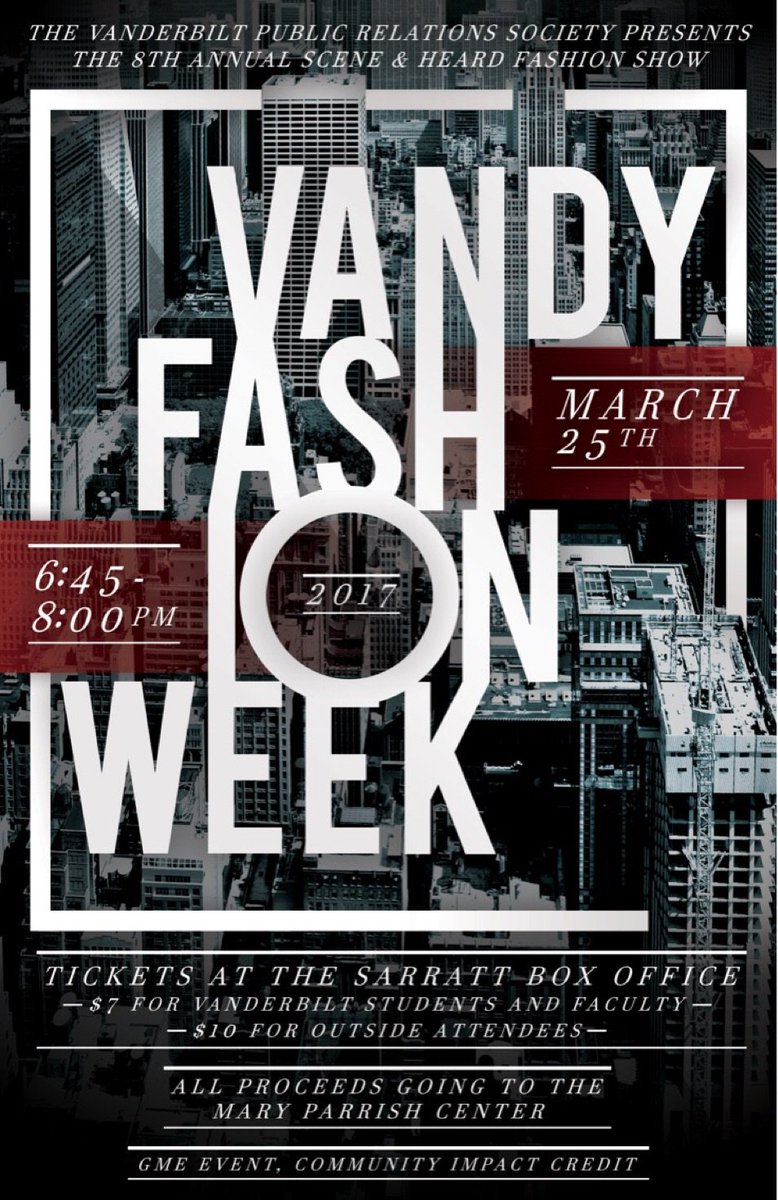 VandyPR's tweet photo. The big event is just around the corner! Be sure to mark your calendars for March 25th for Vandy Fashion Week!! #VandyFashionWeek #VFW https://t.co/SFnsSWMSnb