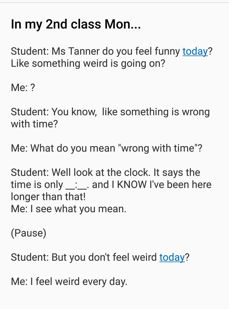 jenntannerjt's tweet photo. In my class on Monday.... #daylightsavings !!! #teacher #inmyclass https://t.co/h5b9QYgbY2