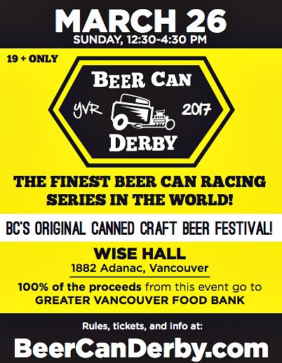 BeerCanDerby's tweet photo. There is no reason for hunger! Beer community comes together for #BeerCanDerbyII Mar 26. Proceeds to @VanFoodBank https://t.co/ooY6uvQ2qd https://t.co/yyoQYzdCwp