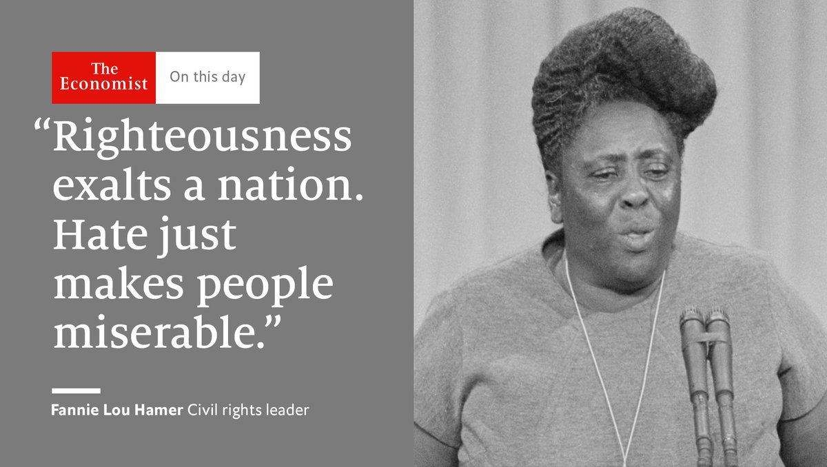 TheEconomist's tweet image. Her account of being beaten by police in Winona shamed the Democratic National Convention. She died #OnThisDay 1977 econ.st/2n5o9ZN