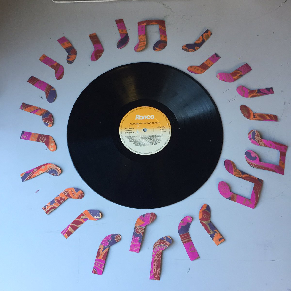 Catriona_Design's tweet photo. Made some progress for the second part of my individual project within our HABlab. 70's patterned musical notes to tie in with the record🎼🎶 https://t.co/jLr0fieYzK