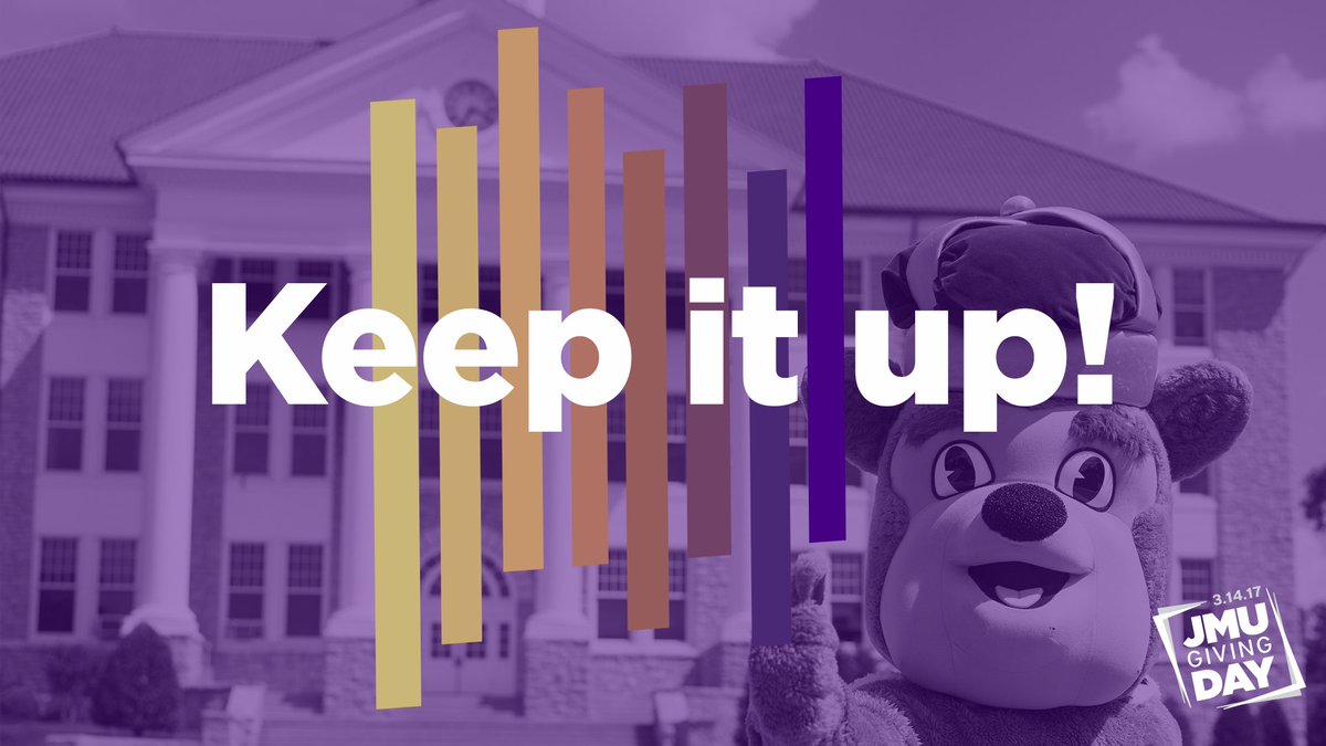 Keep it up, Dukes! Let's keep this #JMUGivingDay momentum going! Make your gift at givingday.jmu.edu