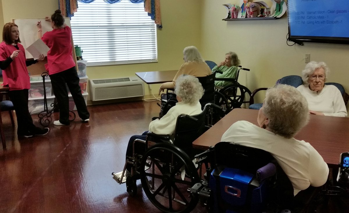 PrairieLakes_HC's tweet photo. Nursing students taught our residents about to Pi! We appreciate the students helping us out today! @TrilogyLiving #TrilogyPiDay https://t.co/M7ywUkqEEV