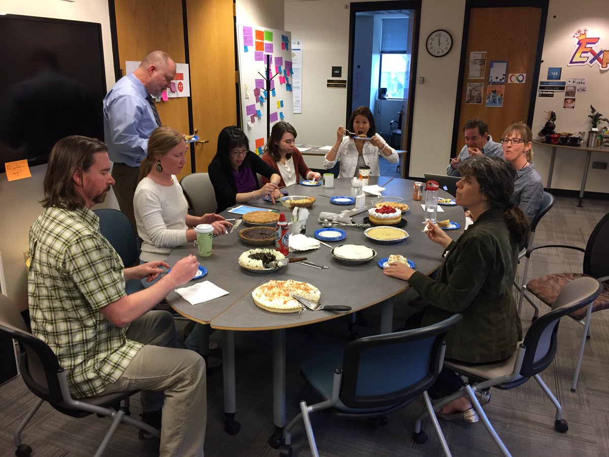 CUBoulderOIT's tweet photo. When mathematical principles, pies &amp; March 14 collide you’ll find OIT folks happily stuffing their pie holes. Happy Pi Day, #CUBoulder! https://t.co/T8cA10HXKh