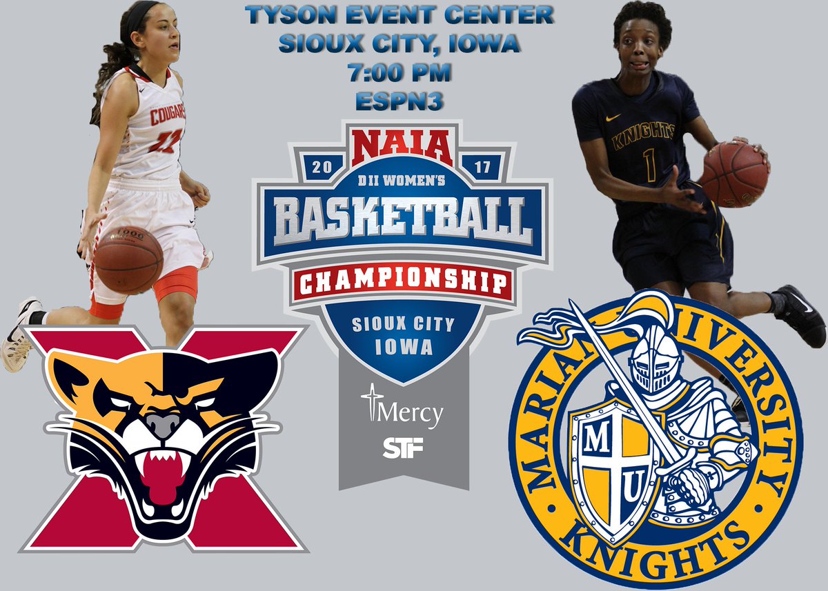 In less than 10 minutes, catch the championship game <a href="/MarianUnivWBB/">MarianWBB</a> vs @gosxucougars on WatchESPN! #NAIADIIWBB