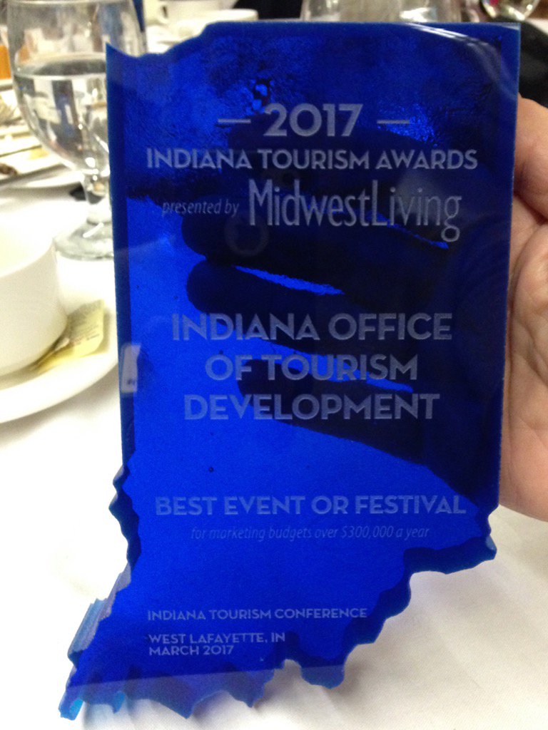 Honored to win the <a href="/INTourismAssoc/">IN Tourism Assoc</a> award for best event/festival! Thanks to all the Hoosiers who made it a success!