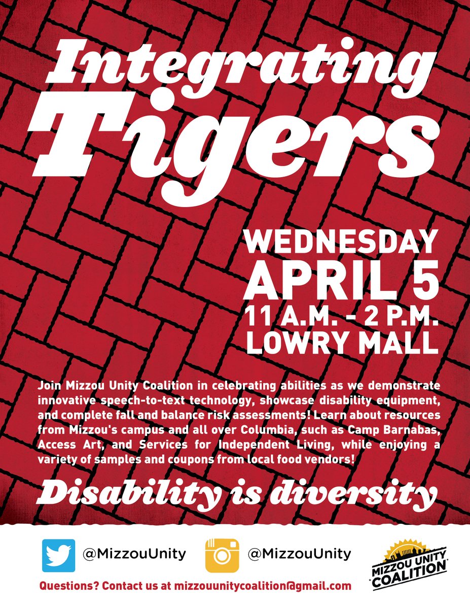 MizDisability's tweet image. Our event, Integrating Tigers, is April 5th from 11AM to 2PM! Will we see you there???