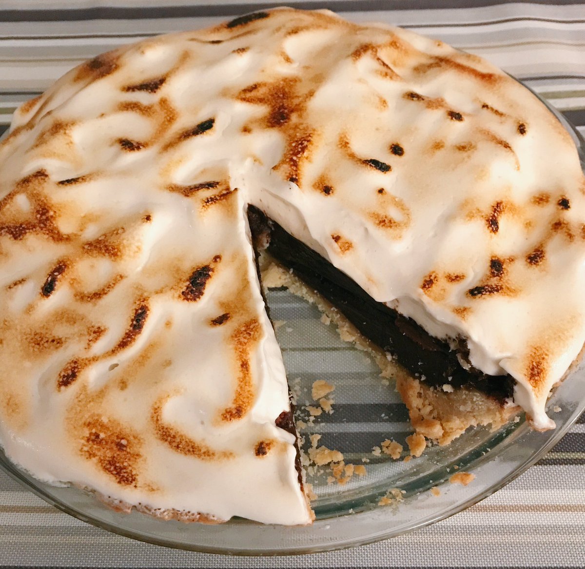 ARBonnin's tweet photo. When #PiDay and a #noreaster #snowday converge.  Thanks @altonbrown for the chocolate chess pie recipe! #pie #dessert #AltonBrownLive https://t.co/ml3fnARzm6