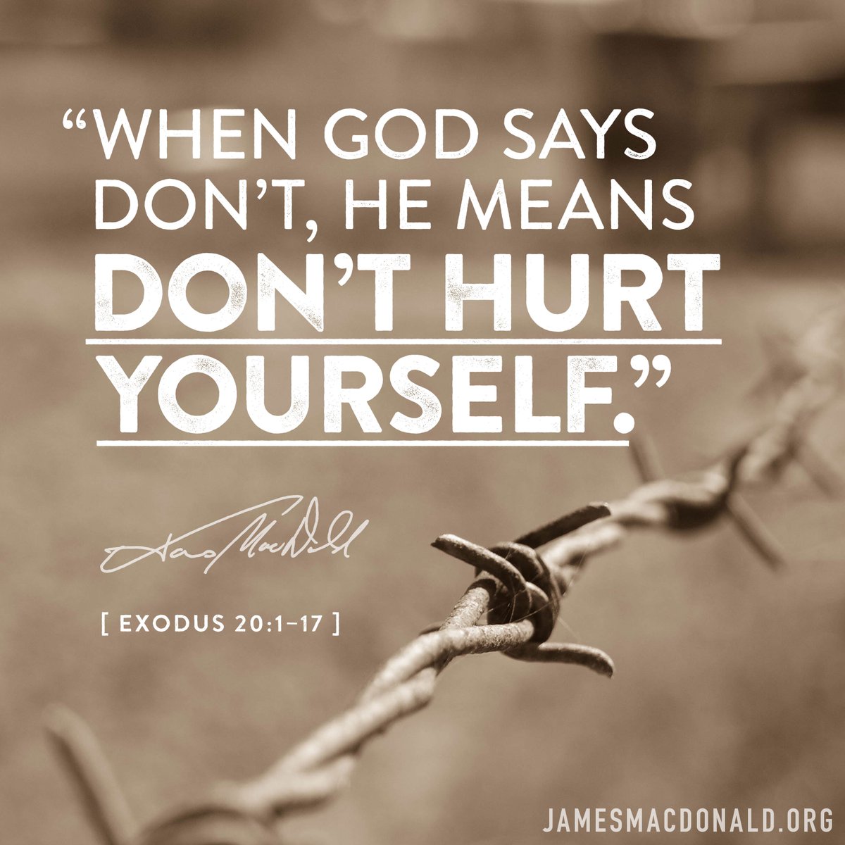 jamesmacdonald's tweet image. Sin leads to suffering – when God says "Don't!" He means, "Don't hurt yourself!" [Exodus 20:1-17]